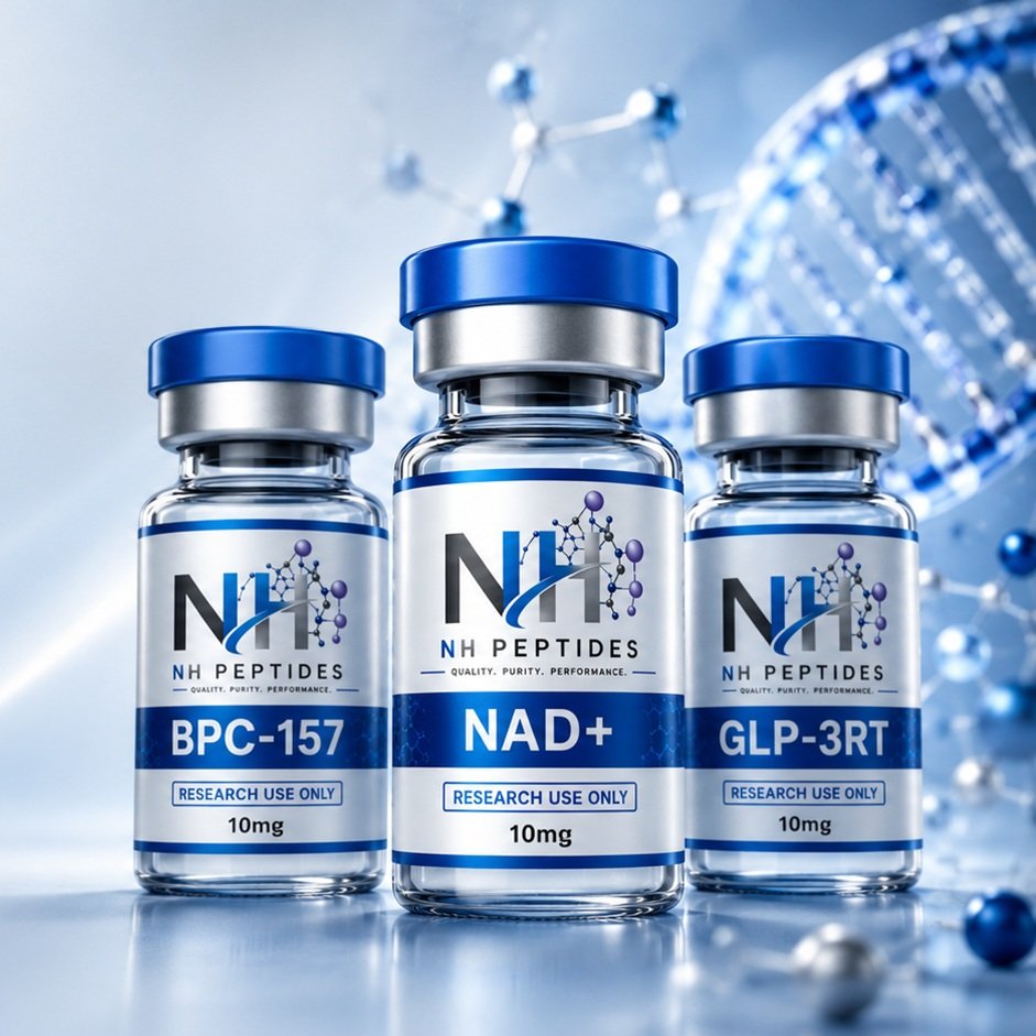 Row of NH Peptides research vials